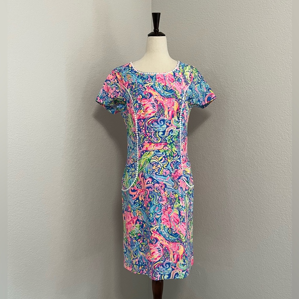 Lilly Pulitzer Vibrant Pink and Blue Midi Dress